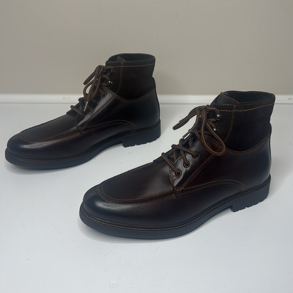 Johnston & Murphy Brown Leather Lace/Speed Hook Suede Ankle Lug Sole Boots 12M - Picture 3 of 10